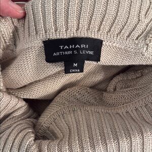 Tahari Cream Cowl Neck Sweater Dress with Ribbed Knit